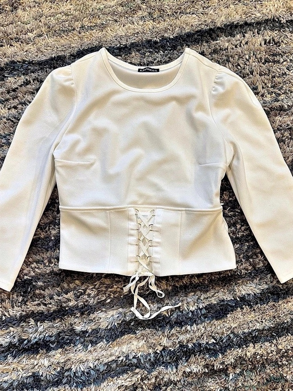 Express White Lace-Up Corset Long Sleeve Top
